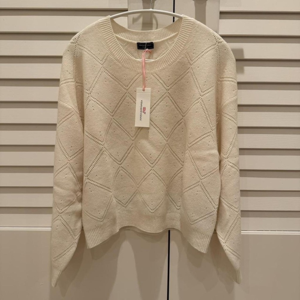 Vineyard Vines Off-White Diamond Knit Sweater